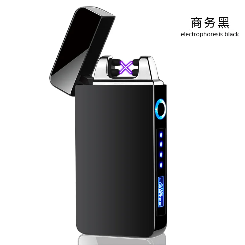 Windproof power display usb charging dual arc electronic lighter with opp/gift box