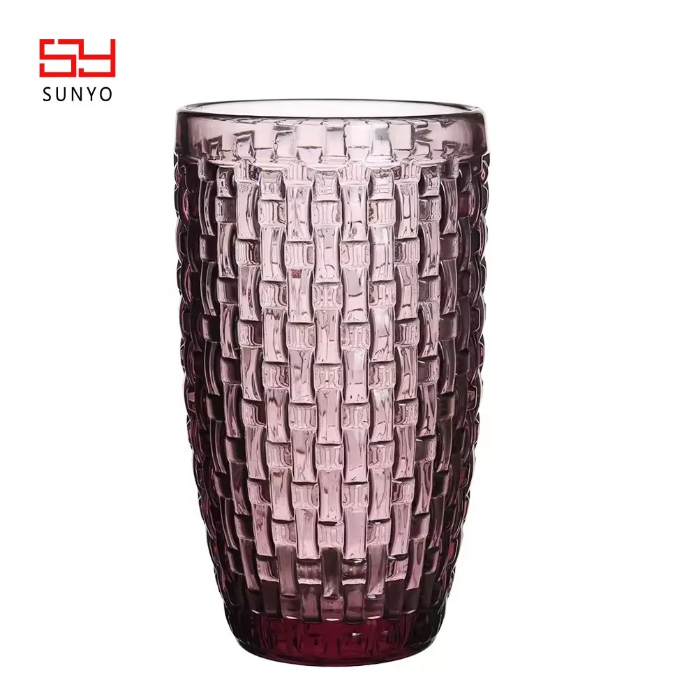 Restaurant Custom Wholesale Design Handblown Purple Colored Set of 2 Drinking Glass Water Cup