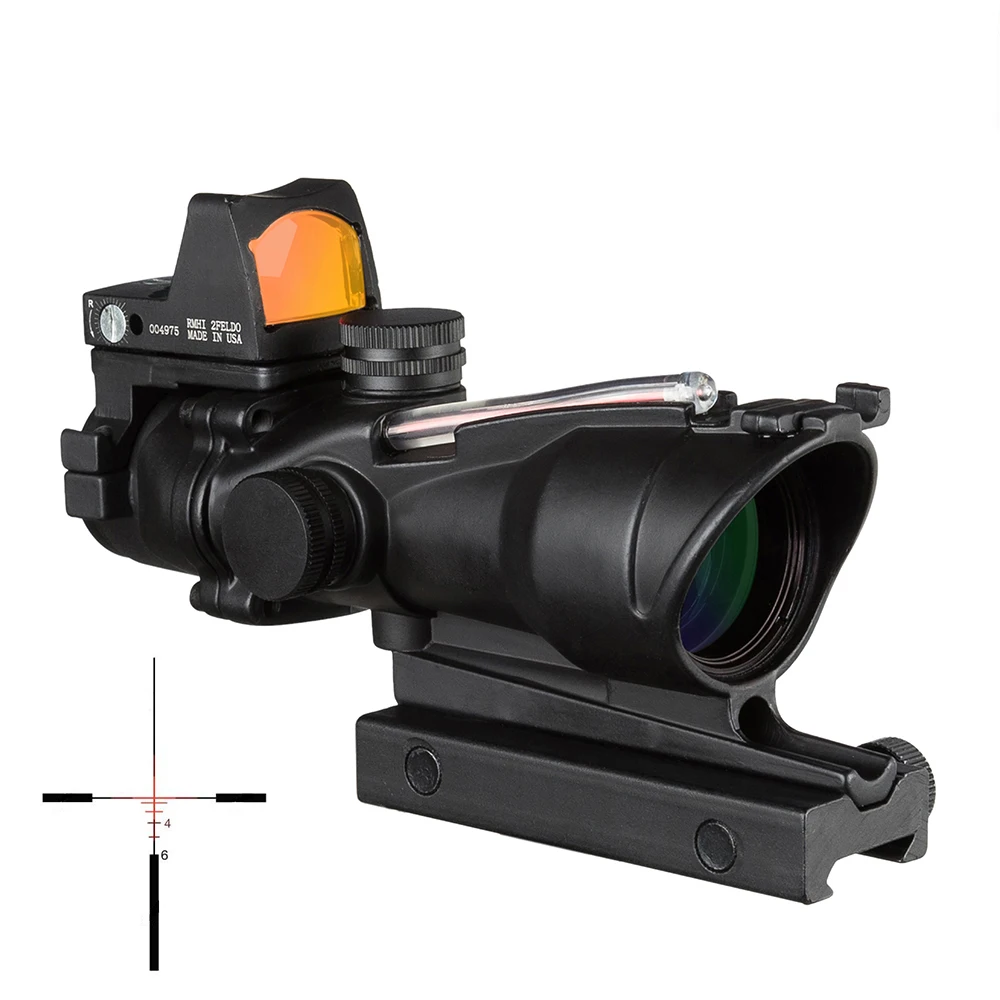  Тактический Оптический прицел из настоящего Красного волокна 4x32 acog оружейный с rmr красная точка для