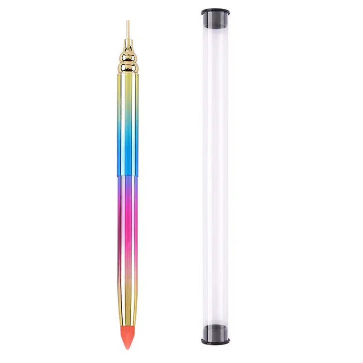 2022 Custom Logo Rainbow Metal Handle Retractable Gem Picker Twistable Nail Rhinestones Wax Pen