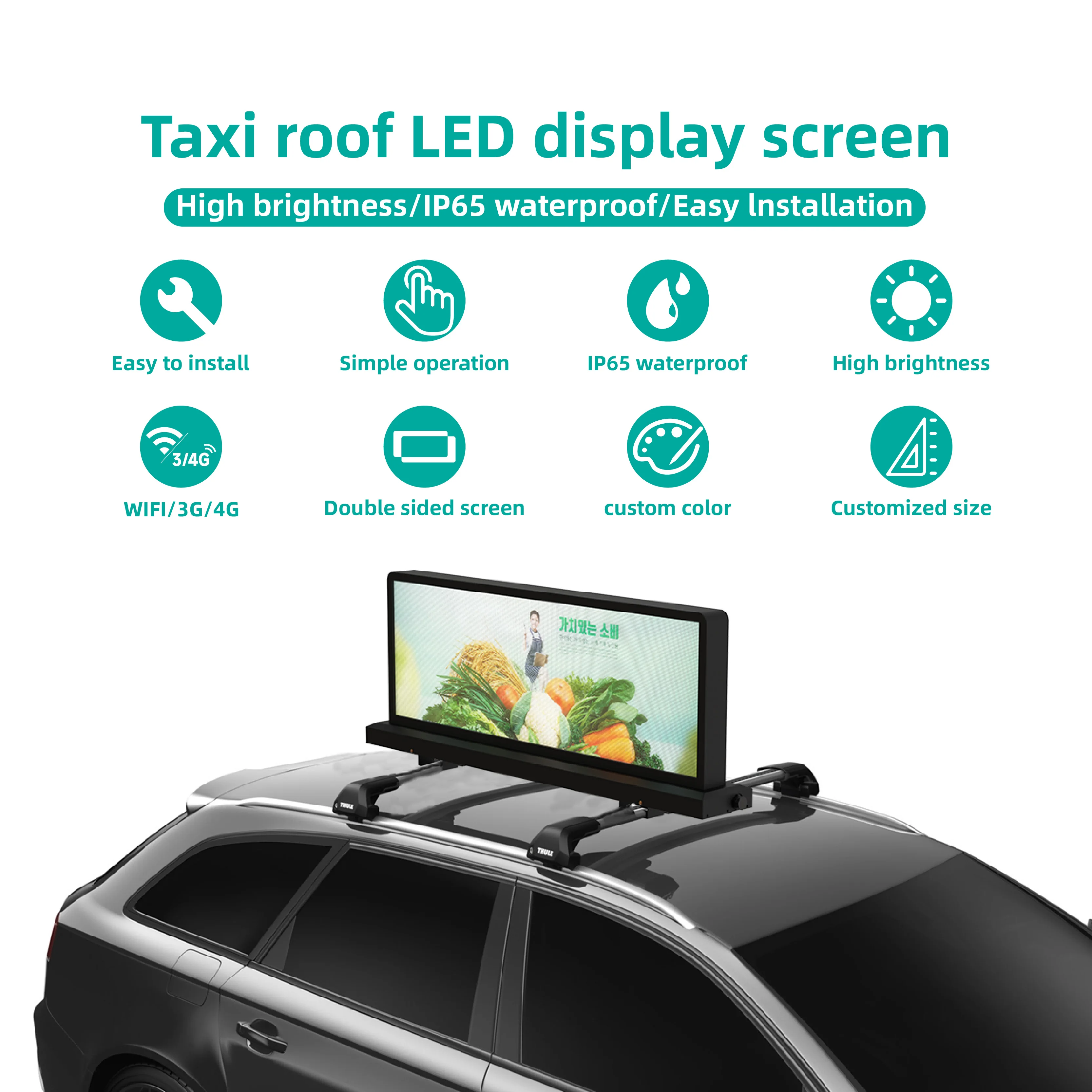 High Brightness P2.5 P3 P4 LED Taxi Top Outdoor Dual Sided Car Screen Digital Signage and Display