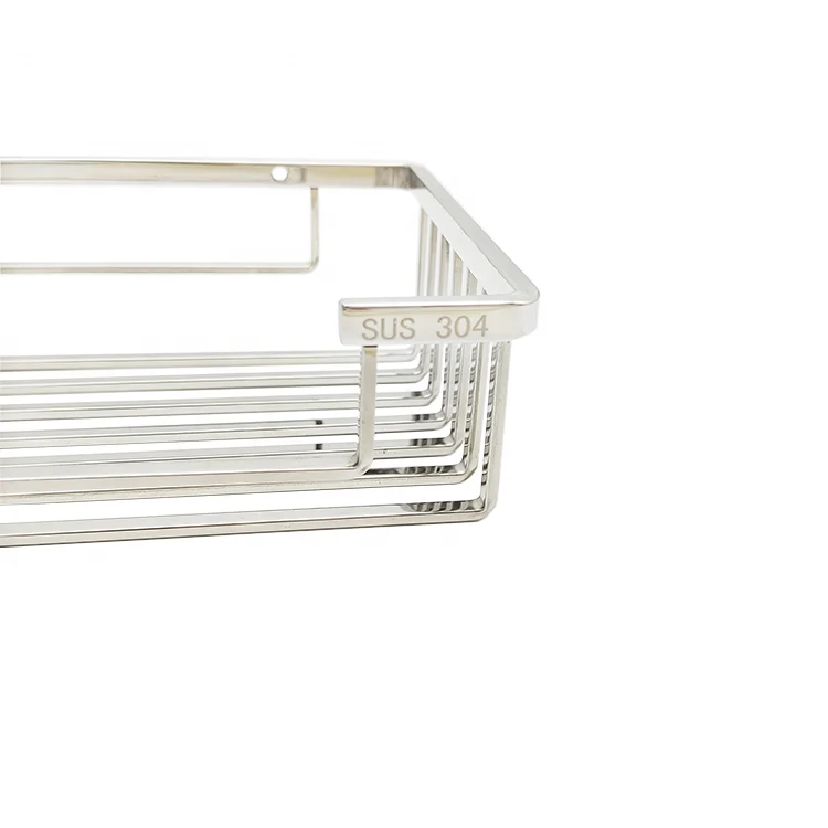 Luxury SUS304 Stainless Steel Shower Rack Rustproof Mirror Shining Bathroom Kitchen Rectangle Commodity Shelf Basket Organizer