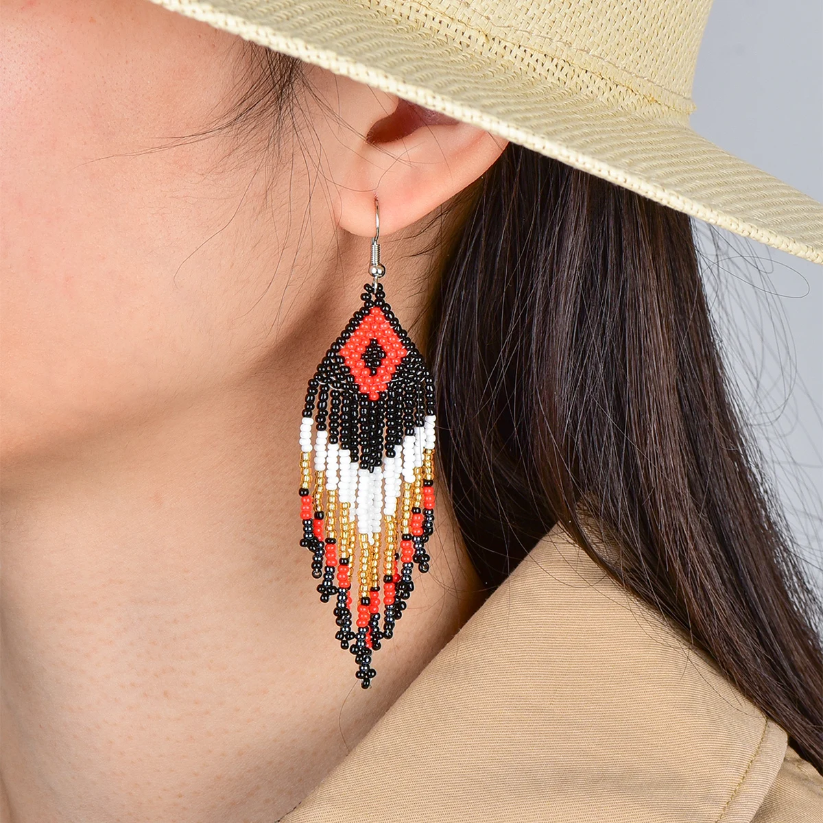 Plastic colorful bead long tassel dangle earring fashion trendy colorful beaded drop earring for women girl