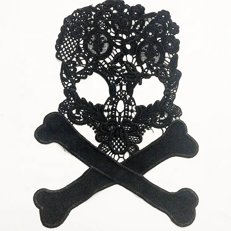 Halloween costume accessories skull design embroidery water-soluble lace applique black