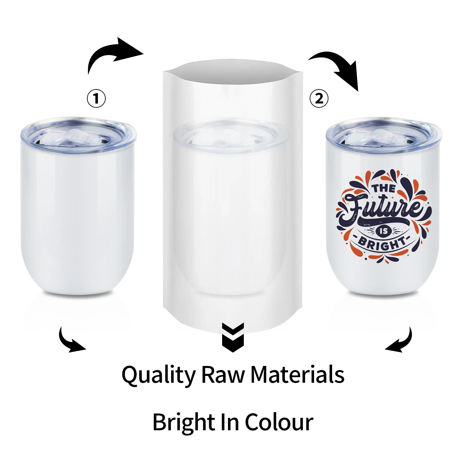 White 12oz Straight blank thermal insulated stemless wholesale stainless steel sublimation wine tumbler with lid and straw