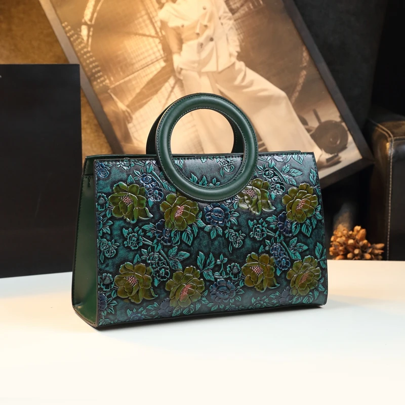 latest online shopping  rosette embossing leather bags women handbags ladies with round handles  ladies bag 2024