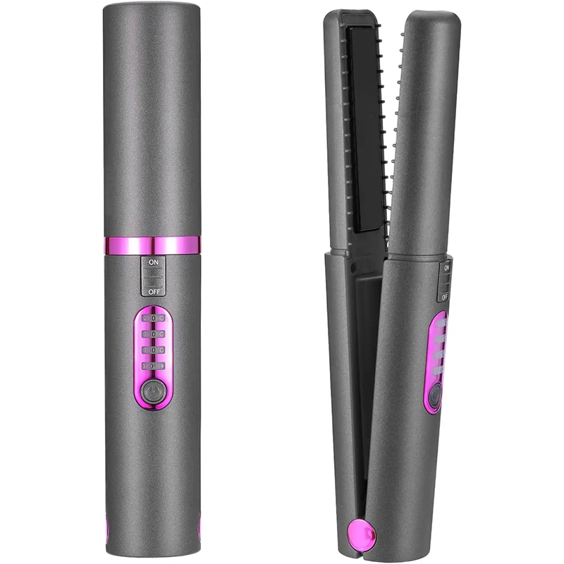 Fast Heating USB Mini Portable Ceramic Wireless Flat Iron Cordless Hair Straightener And Curler 2 in 1  With Type-C Charger