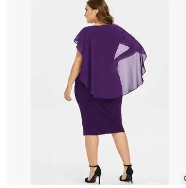 Wipalo de talla grande strass fruncido embellecido vestido con poncho verano cuello redondo sin mangas mujeres Vestidos OL vesti