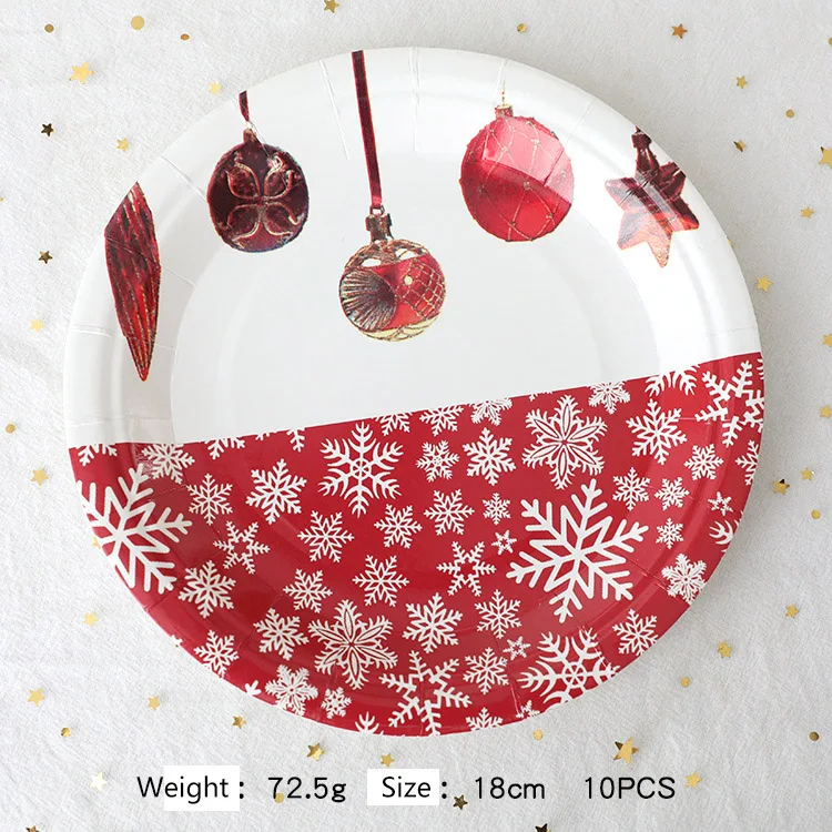 10pcs/set 7 Inch 9 Inch Plates Red Christmas Ball Party Disposable Tableware Set Forks Knives Spoons Cups For Party Supplies