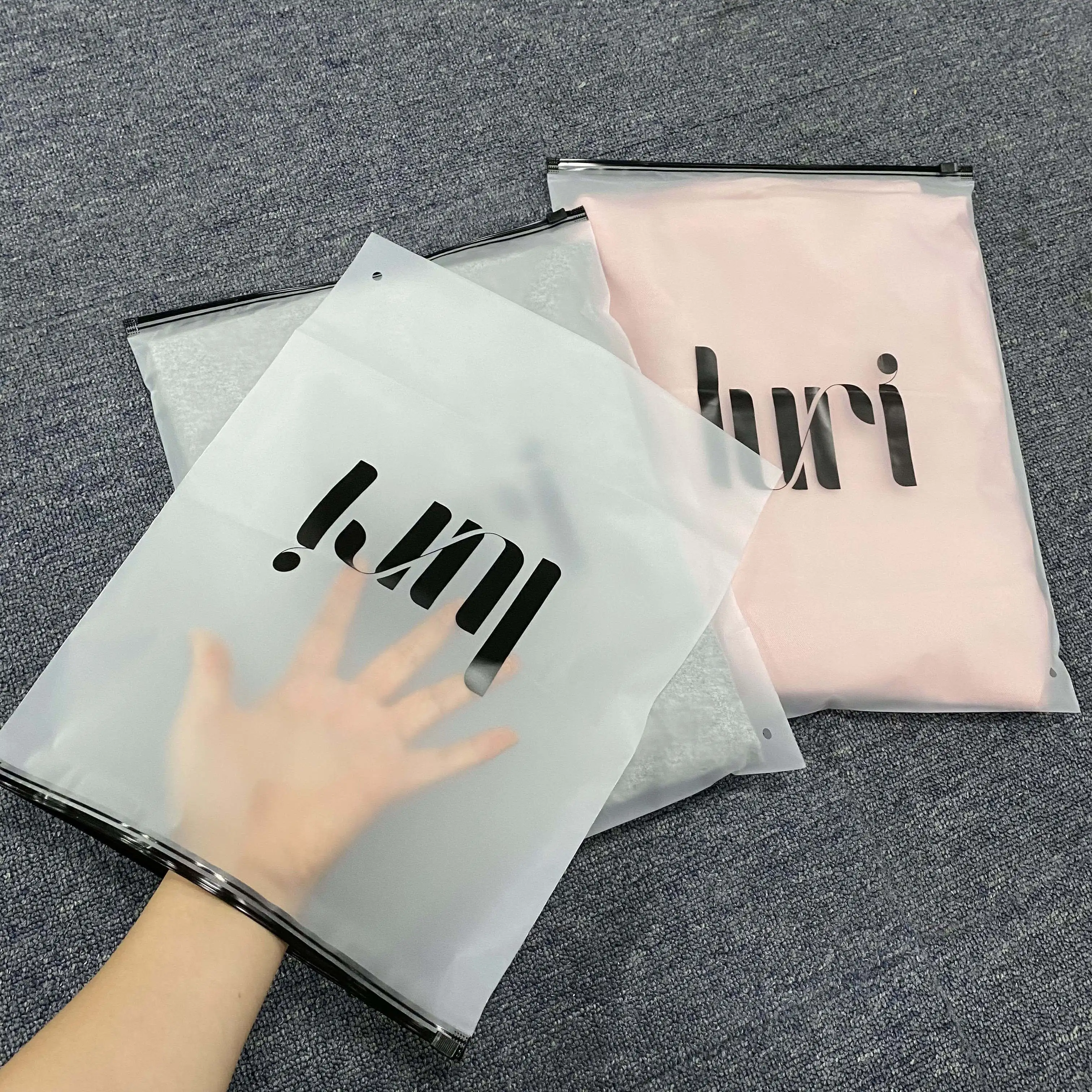 Pvc Oem Low Moq Matte Transparent Plastic Personalized Swimwear Eva Slider Ziplock Bag Frosted Clothes Packing Zipper Bag