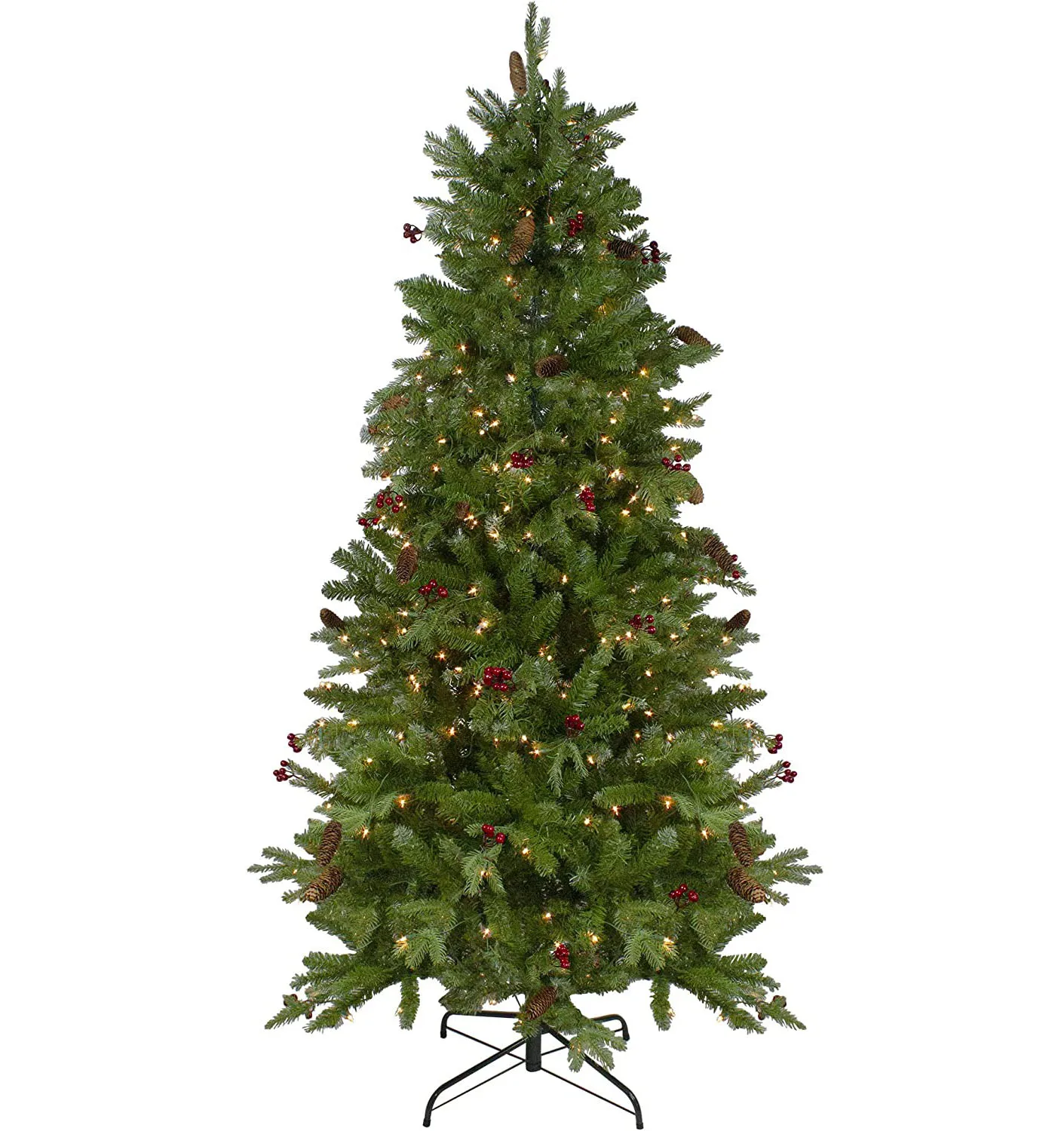 6.5 Ft Pre-Lit Mixed Winter Berry Pine Artificial Christmas Tree with  Clear Lights for Holiday Decor