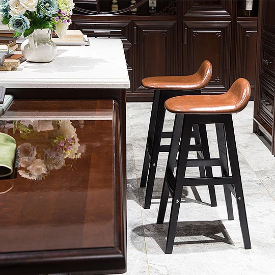 
Bar Stool High Kitchen Counter Chair Retro Leather PU Fabric Wooden Rustic Classic Cheap Industrial Vintage Stool Bar With Back 
