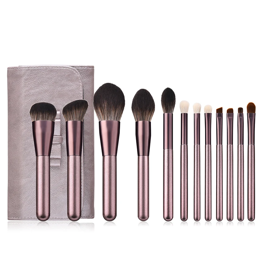 2023  Hot Selling 12 pcs grapelet wood handle  shimmer handle cosmetic makeup brush sets