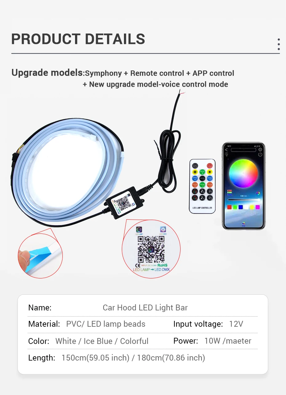 DIY Car Hood Flexible Led Strip Light 12V White Daytime Running Lights Decoration Backlight Long Auto Atmospere Lamp Universal