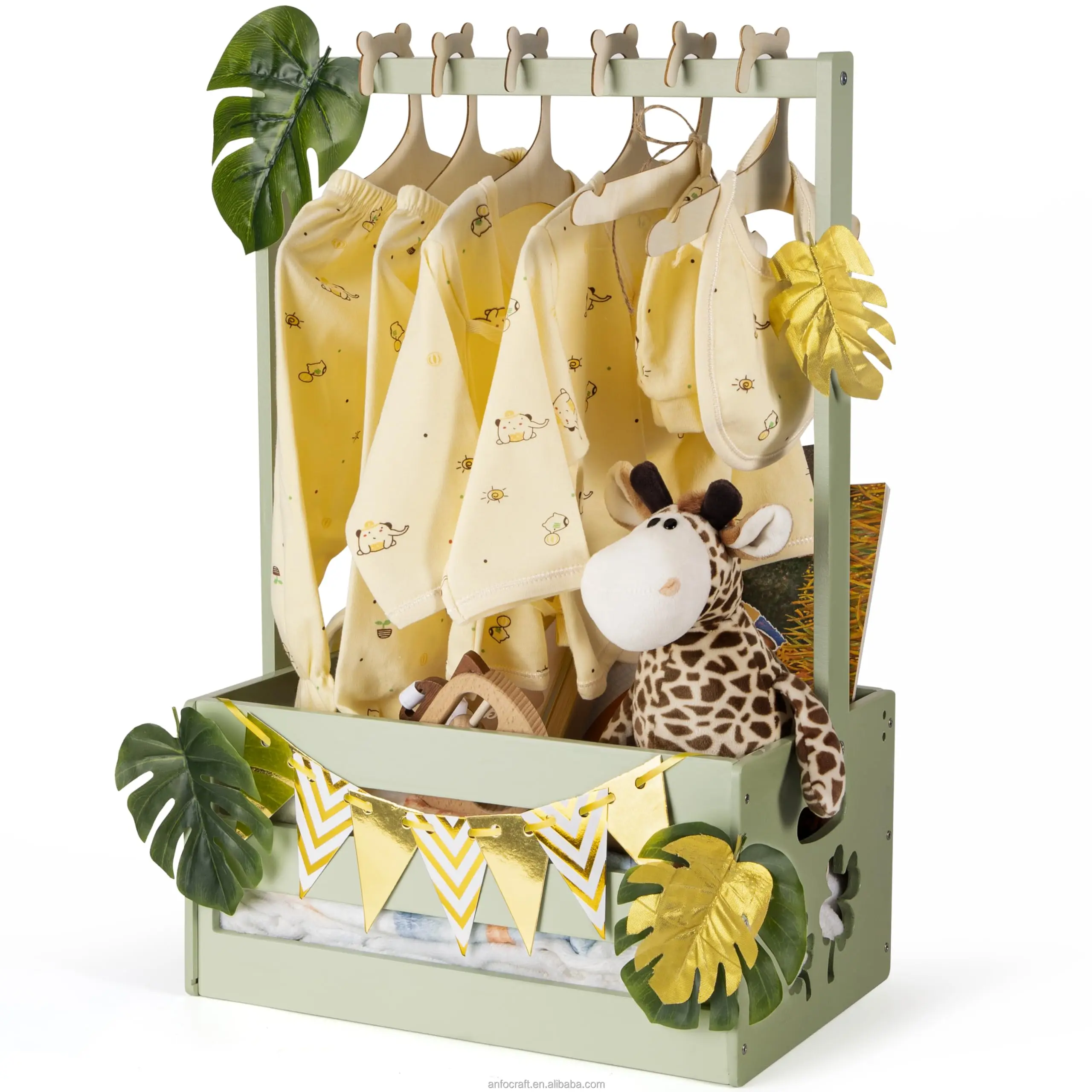 Adjustable Handle Wooden Baby Shower Crate Closet Basket Garland Storage Hamper for Baby Gifts Handmade Wood Gift Crate