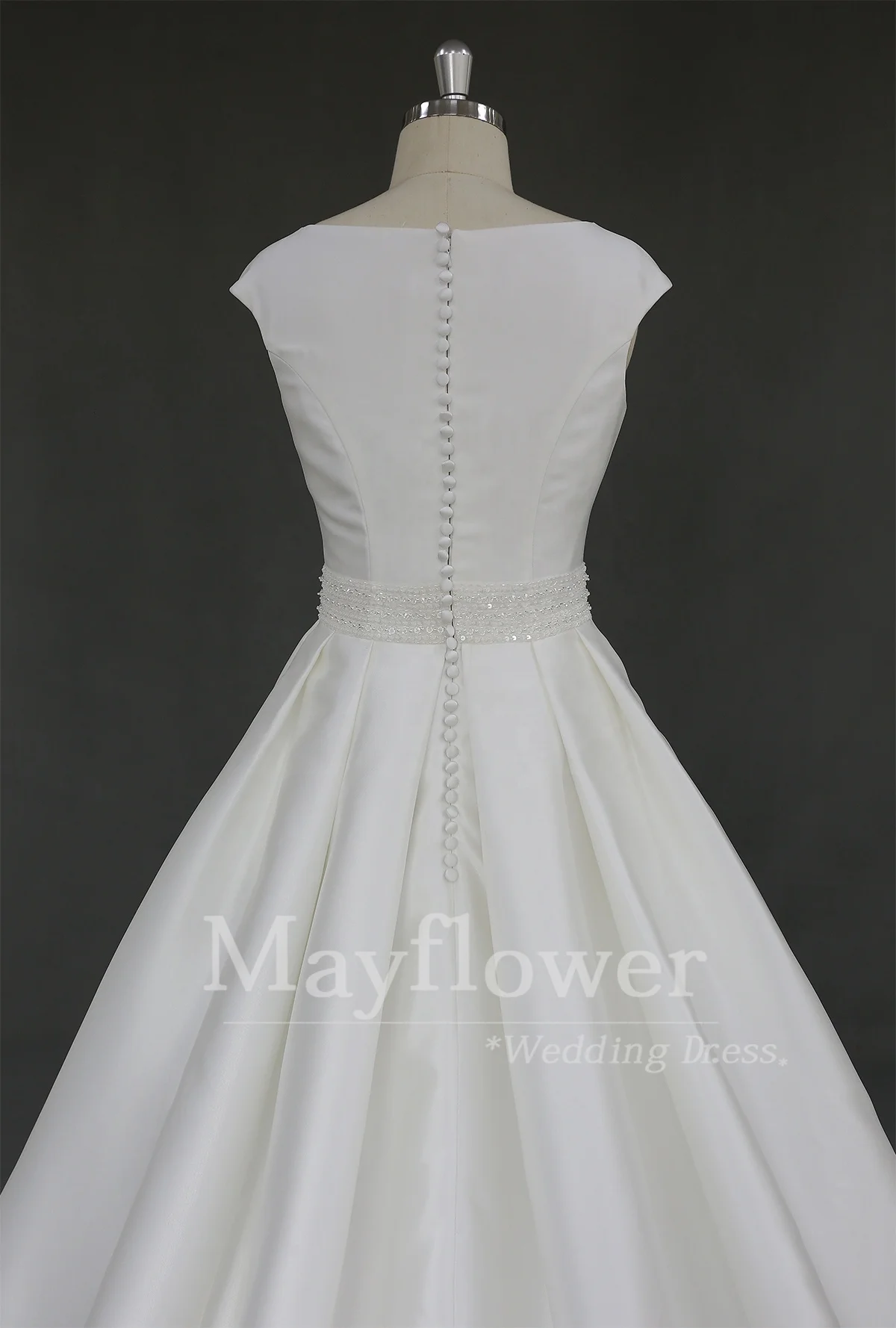 New puff Mikado Satin Custom Made boat neck A-Line with heavy beaded belt Wedding Dresses Bridal gowns