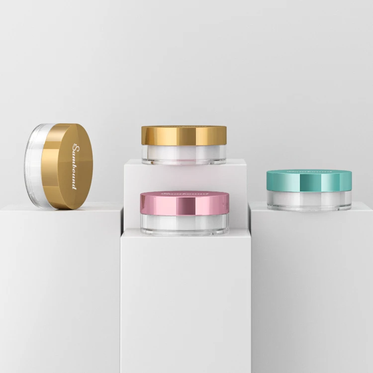 Custom plastic empty cosmetic loose glitter containers for loose powder with puff 20ml