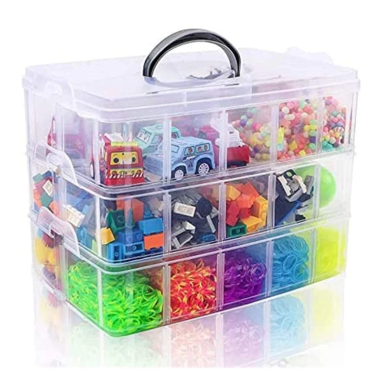 3-уровневый Штабелируемый органайзер для хранения Пластиковый Штабелируемый ящик для хранения для декоративно-прикладного искусства, игрушки, плавкие бусины, Васи-ленты