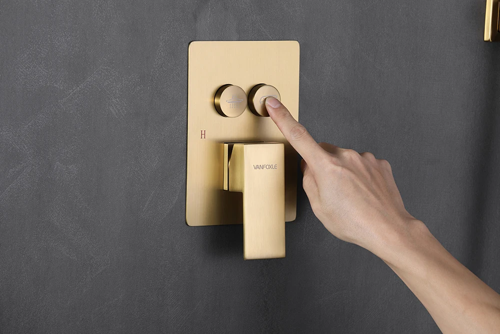 Square 12 Inch Brushed Gold Shower Faucet Set with Rain Handheld Wall Mounted Shower Mixer Complete for Bathroom Shower Fixtures