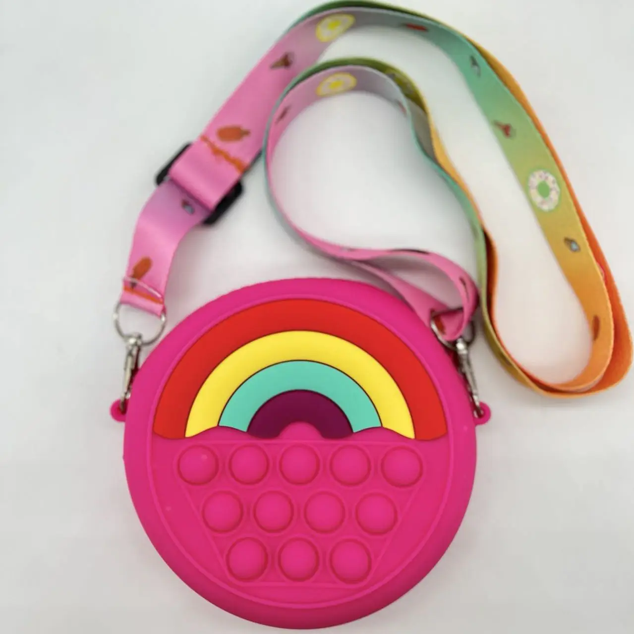 Girls soft silicone push bubble poppet crossbody hand money bag kid unicorn fidget toy push pop it coin purse