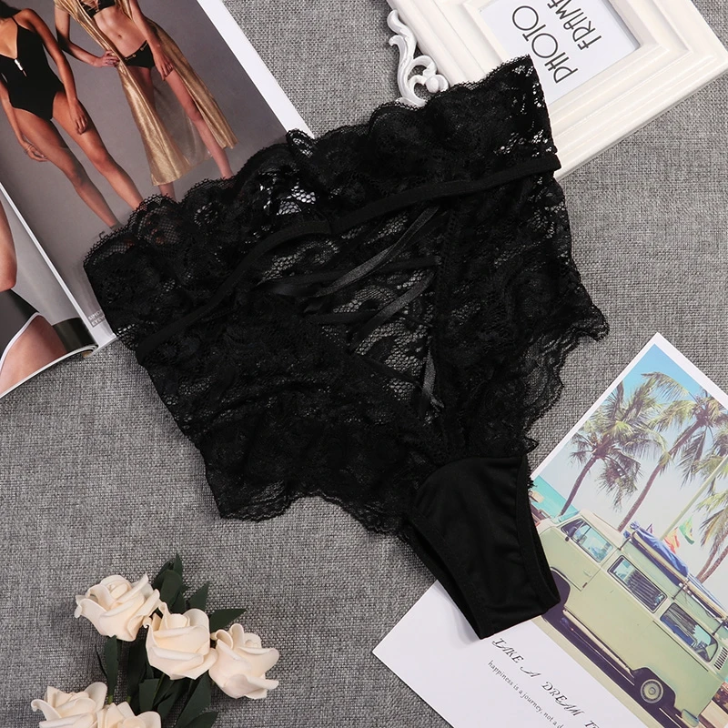 Women High Waist Thongs and G Strings Underwear Ladies Hollow Out Underpants Erotic Lingerie sexy lace panties