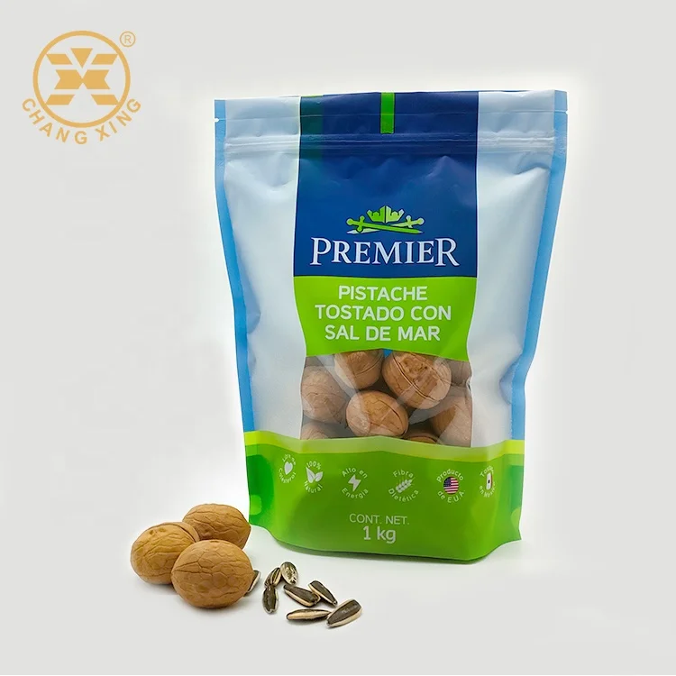 Custom Logo Printed Stand Up Plastic Pouch Food Packaging Zip Lock Ziplock Standing Doypack Bag With Windows For Nu