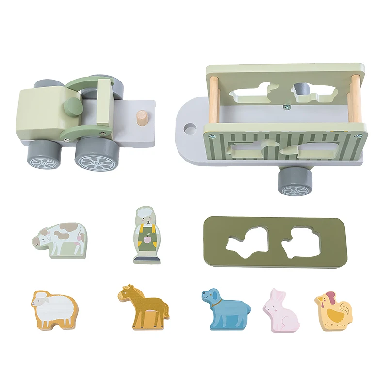 kids wooden toys kids wooden tractors farm animals educational trailers toys wooden animal farm trailer toys
