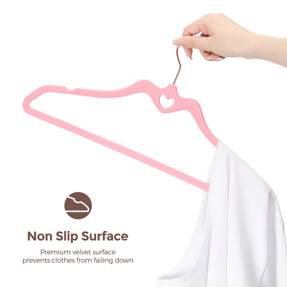 Пользовательские пластиковые Нескользящие новые высококачественные 60 Pack розовые бархатные вешалки для костюмов