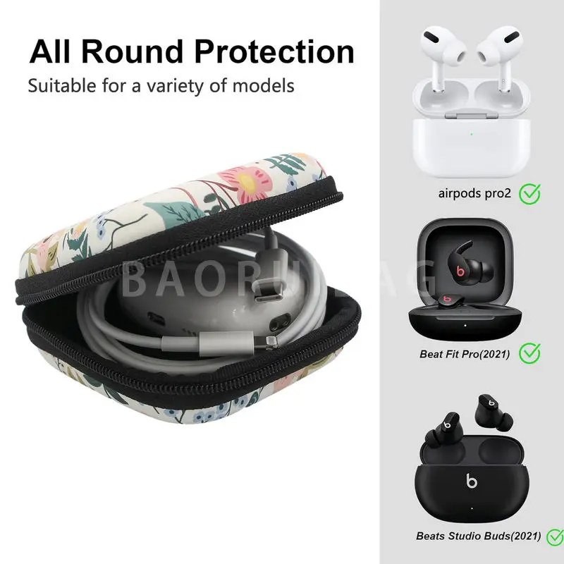 Custom Logo Mini Earphone Pouch Storage PU Leather Eva Zipper Earbud Case for Airpods Earpods Pro
