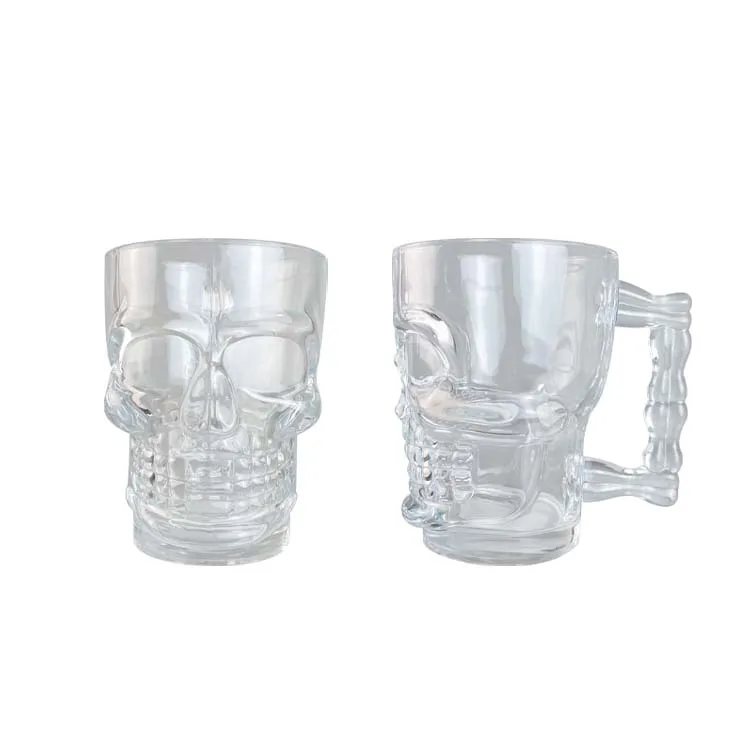 500ml Heavy Base Large Capacity Beer Stein Lead Free Clear Skull head Beer Glass Mug for Bar Night Clubs Halloween