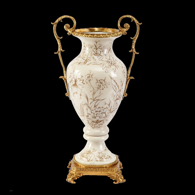 Jingdezhen Pottery Vintage Bronze Ceramic Enamel Flower Vase Antique Elegant Floral Hand-Painting Porcelain Vase for Tabletop