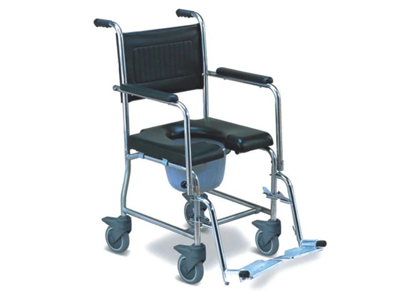 SC8015D elderly care products stainless steel frame PU seat Manual Medical Foldable Commode Wheelchair With Bedpan