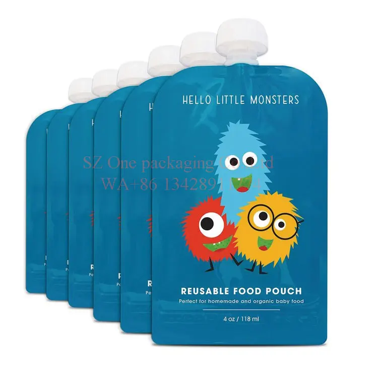  food grade BPA free reusable double leak proof zipper 4oz 5oz baby fruit puree plastic packaging spout