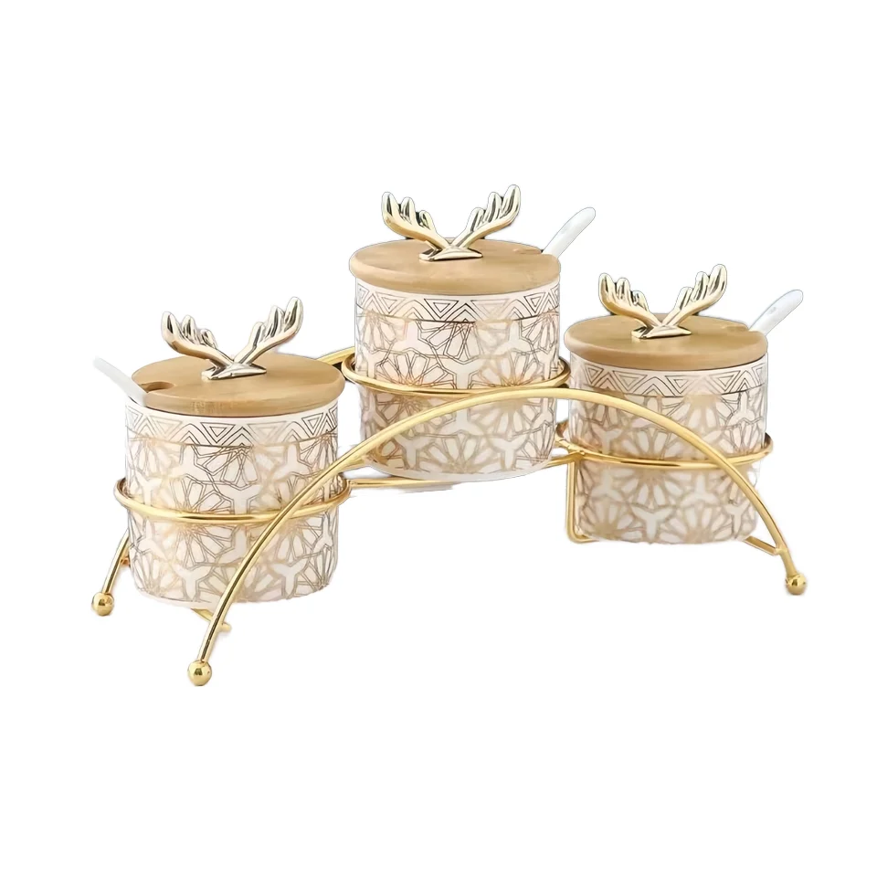 Factory Direct Gold Porcelain Storage Jar Luxury Design for Food Coffee Tea Sugar Seal Jar Direct Sale