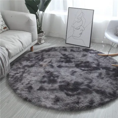 Grey Fluffy Tie Dyeing Faux Fur Rugs Round Rug Carpet Living Room Decor Computer Chair  Shaggy Area Rug Modern Mats