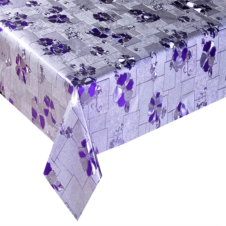 PVC  waterproof plastic golden tablecloth with woven backing