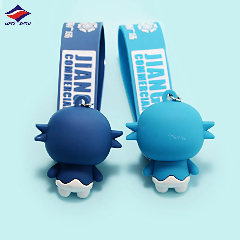 Longzhiyu Kawaii 3D Doll Keychain Custom Logo Rubber Strap Soft PVC Keyring Anime Cartoon Rubber Key Chain
