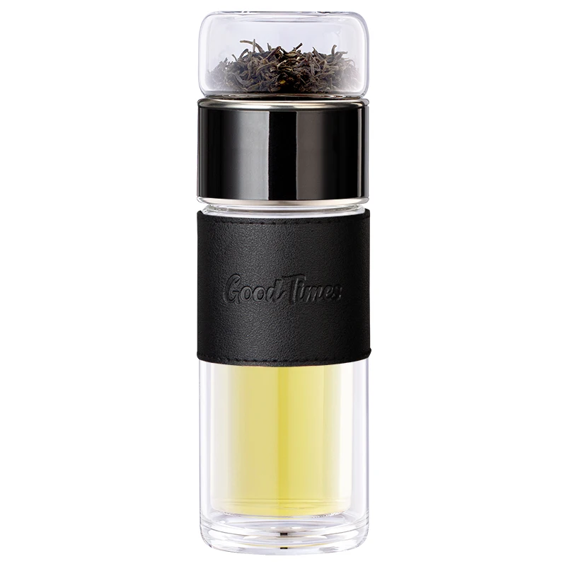 Eco friendly small portable double wall tea brew flask diffuser drinking glass bottle vacuum thermos flask for hot tea flowers