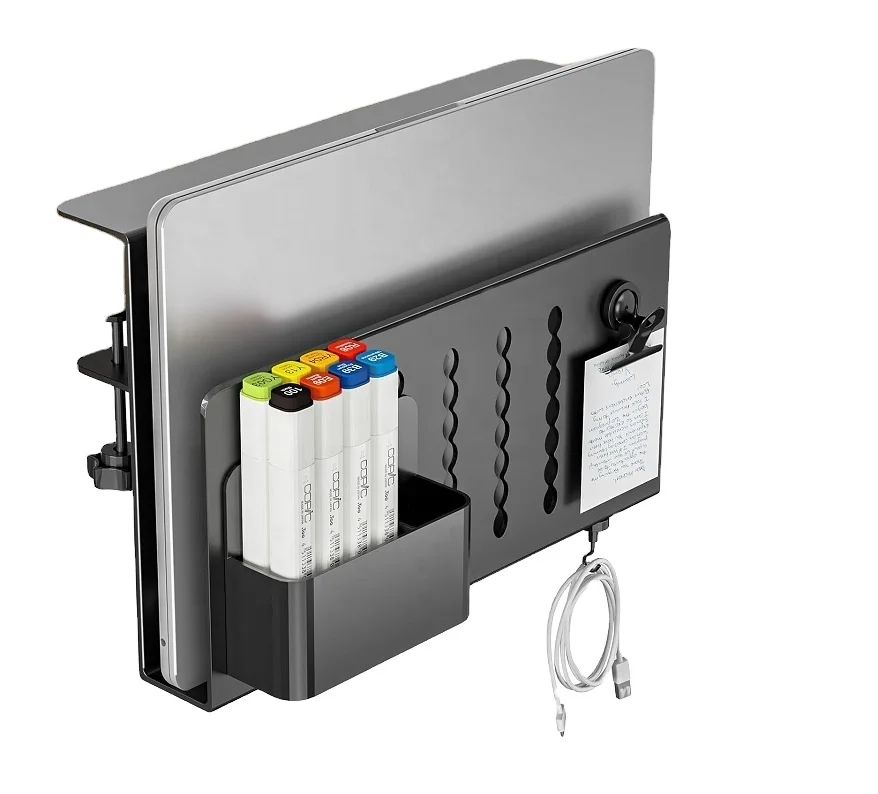 Desk Side Storage Double-Deck, Hanging Desk Organizer with Magnetic Pen Holder,No Drill Under Desk Cable Management Tray