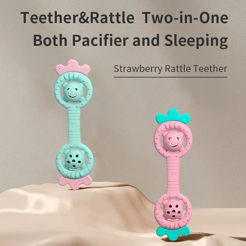Oem Silicone Baby Teethers Chewable Strawberry Shape Baby Silicone Rattle Toy baby teethers