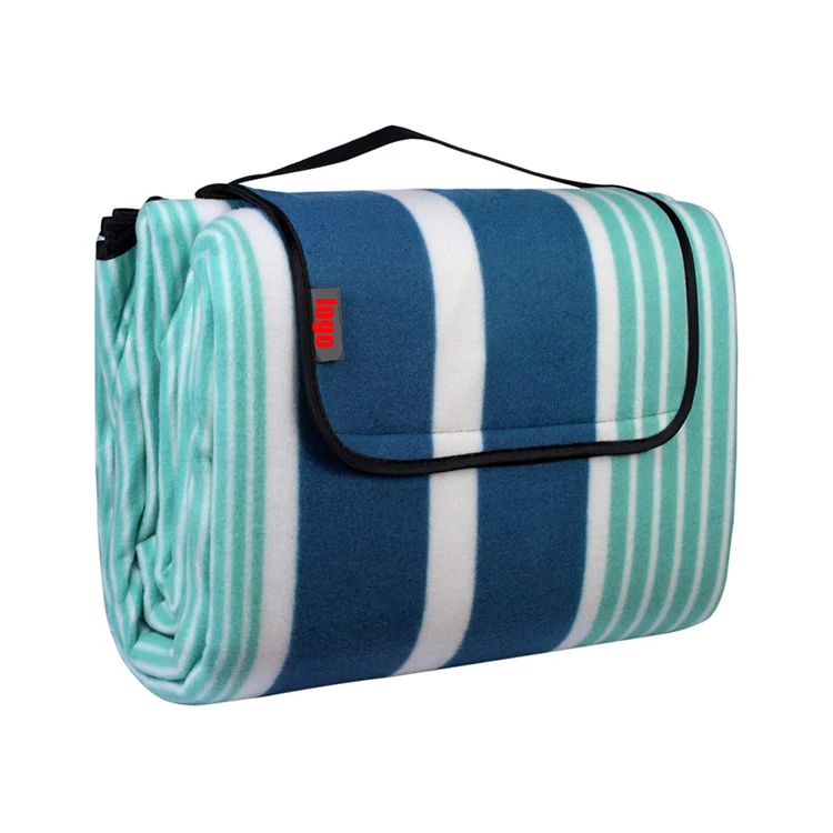 Eco-Friendly lightweight portable 100% Polyester Printed Fleece Plaid Folding outdoor Waterproof Large Custom Picnic Blanket