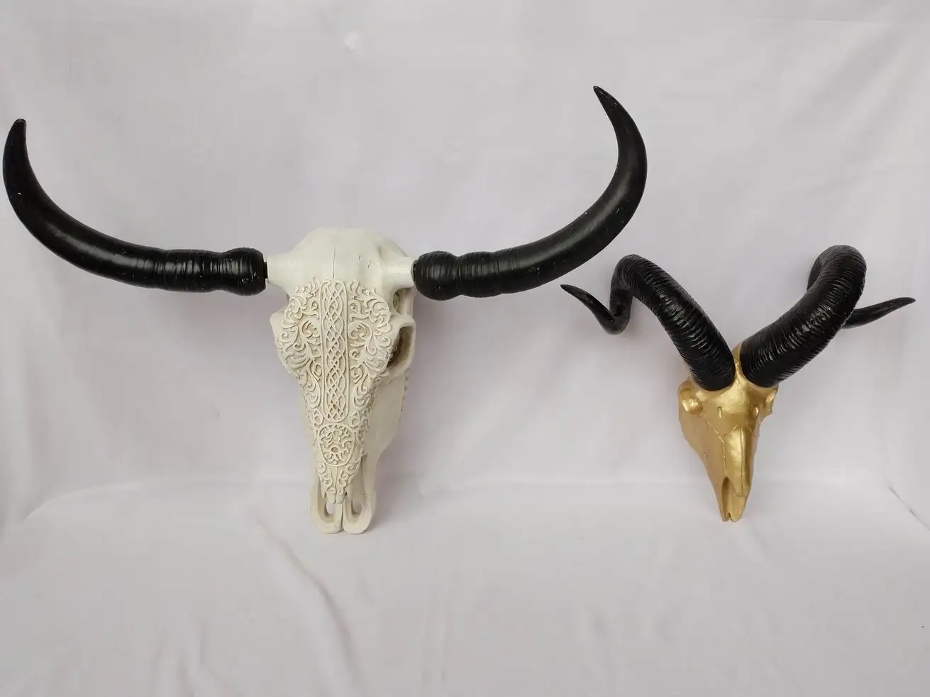 White Faux Longhorn Skull Faux Taxidermy Animal Head Wall Decor Handmade Farmhouse Decor