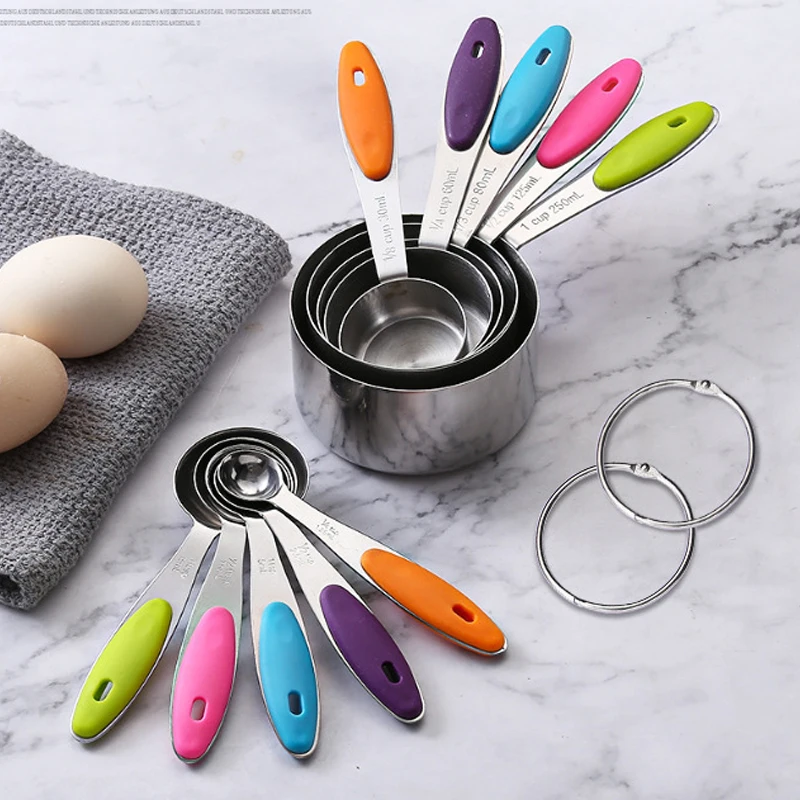 New Arrival Stainless Steel Measuring Cup And Spoon Set With Silicone Grips Baking Gadgets Spoon