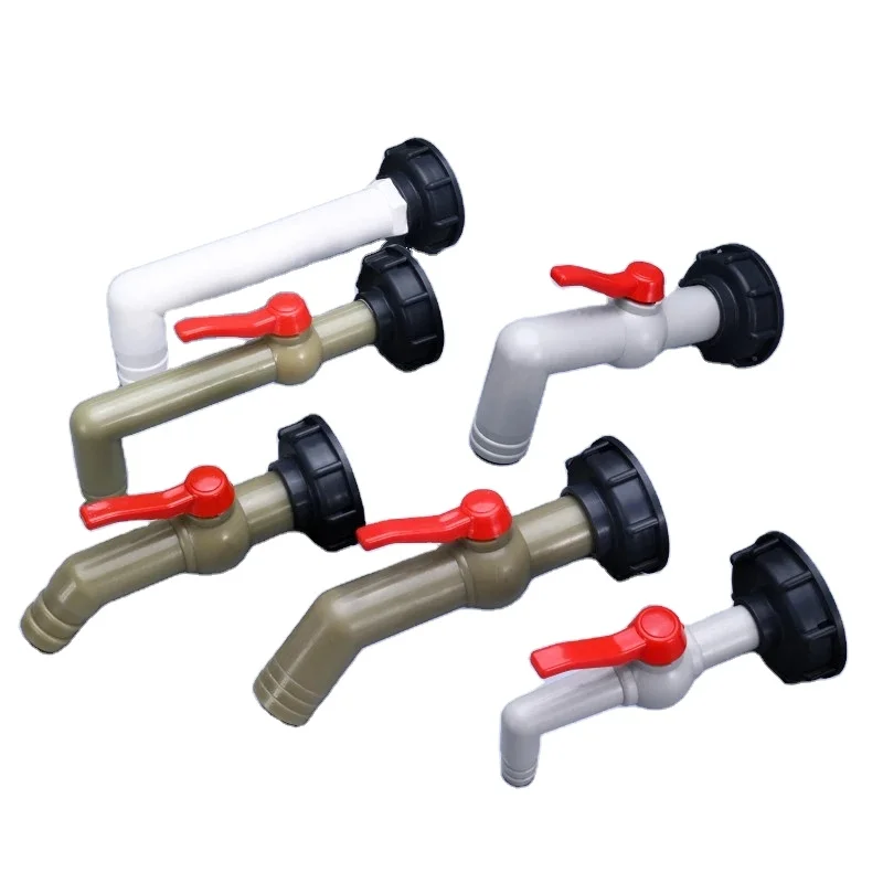 S60x6 IBC Tank Adapter Garden Hose Faucet Plastic Lengthened Ball Valve Drain Fitting
