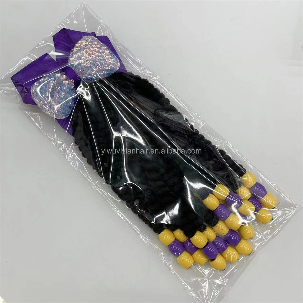 Jumbo braids twist hair 6 colors 10Inch kids ponytail holder with big glitter bows for girls beauty accessories
