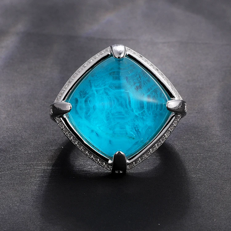 Luxury Sterling Silver Jewelry Gemstone Ring Cubic Zirconia Paraiba Tourmaline Ring