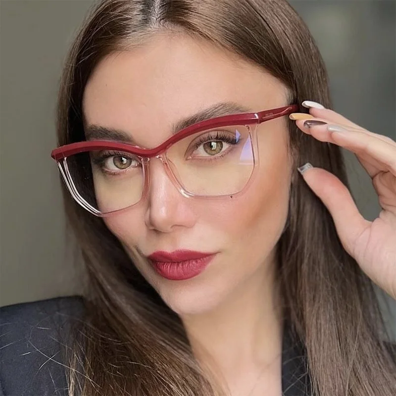 Wholesale Trendy Hot Sale Tortoise Shell Cat Eye Retro Frame Glasses Optical Anti Blue Light Irregular Women Eyewear Glasses