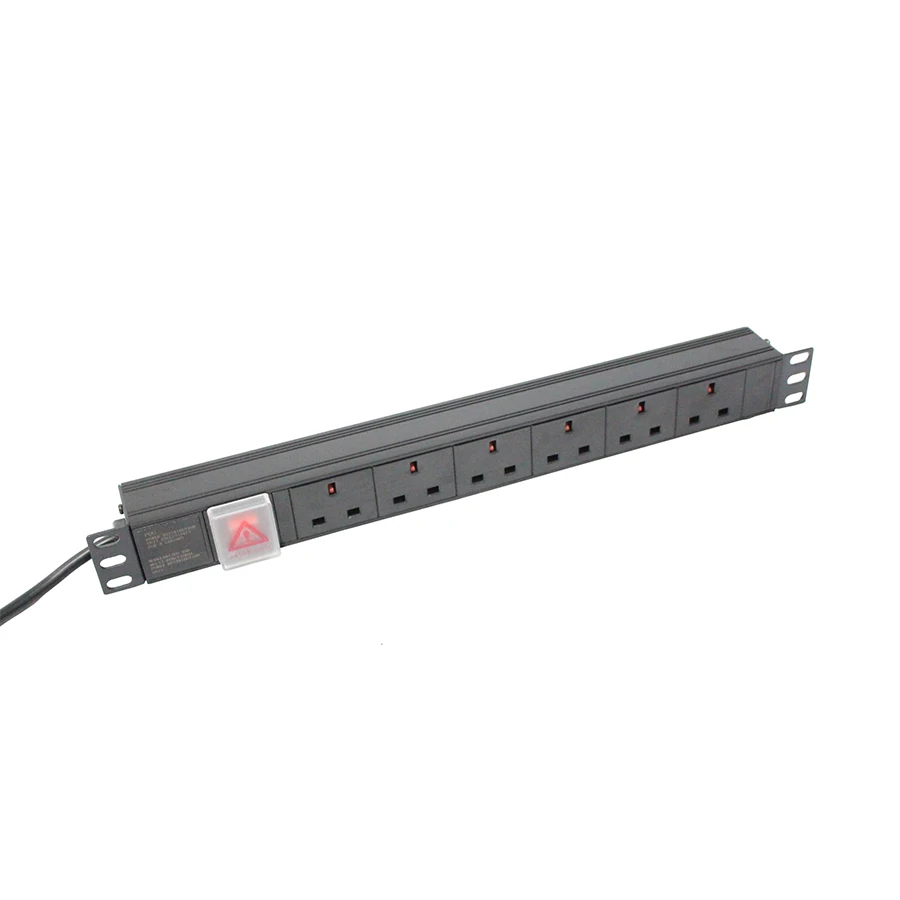19inch Horizontal Installation Rack Mount PDU UK Sockets 6-way  Power Strip for Network Cabinet