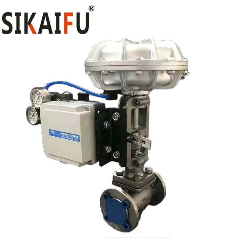 3 way Flanged Carbon Steel Control Valve for Heat Oil 300 degree C With Pneumatic Operator