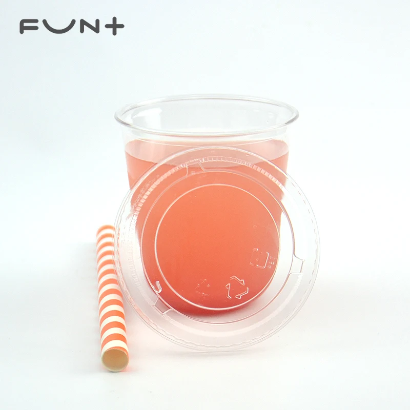 400ml 14oz U shaped pet cold drink with dome flat lid juice ice cream plastic coffee cups